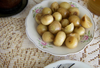 Marinated pearl onions in plate