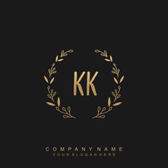 letter KK surrounded by beautiful and elegant flowers and leaves. Wedding monogram logo template.