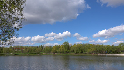 Beautiful clean European park with a beautiful view of the lake