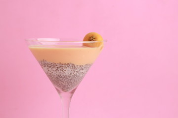 glass with chia and medlars pudding