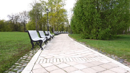 Beautiful clean European park with a beautiful view of the lake