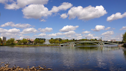 Beautiful clean European park with a beautiful view of the lake