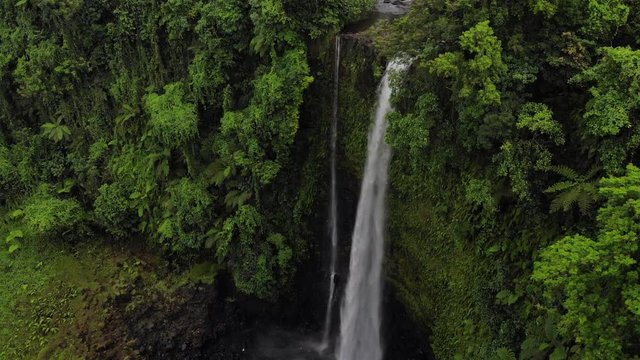 Aerial shot alongside Fuipisia Waterfall in Western Samoa