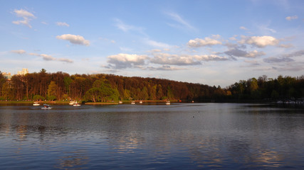 Beautiful clean European park with a beautiful view of the lake