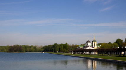 Beautiful clean European park with a beautiful view of the lake