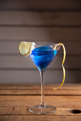 blue lagoon cocktail in glass