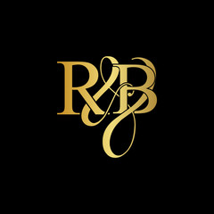 Initial letter R & B RB luxury art vector mark logo, gold color on black background.