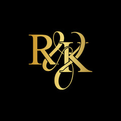 Initial letter R & K RK luxury art vector mark logo, gold color on black background.