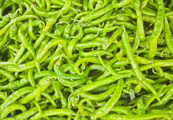 Green beans in the market. Beans background and texture.