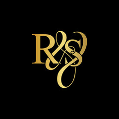 Initial letter R & S RS luxury art vector mark logo, gold color on black background.