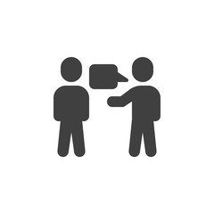 Two people with dialog speech bubble vector icon. filled flat sign for mobile concept and web design. Talking people glyph icon. Symbol, logo illustration. Vector graphics