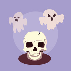 skull dead of halloween with ghosts