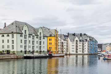 Cityscape of the picturesque center of Alesund in Norway, Scandinavia