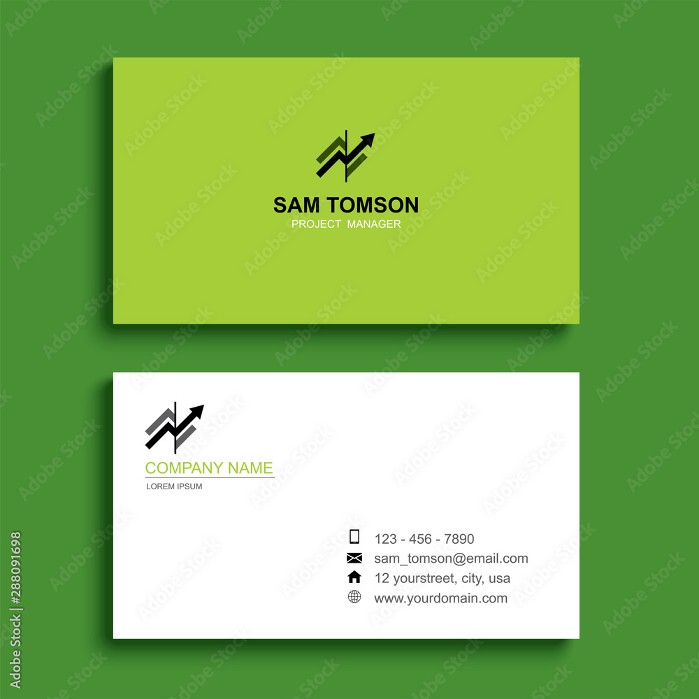 Aufkleber minimal business card print template design. green color and simple clean layout.