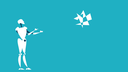 he robot is working. Cute robot helps people to perform different tasks