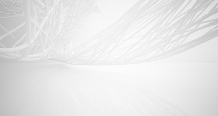 White smooth architectural interior of chaotic lines. 3D illustration and rendering