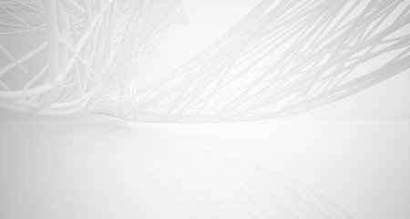 White smooth architectural interior of chaotic lines. 3D illustration and rendering