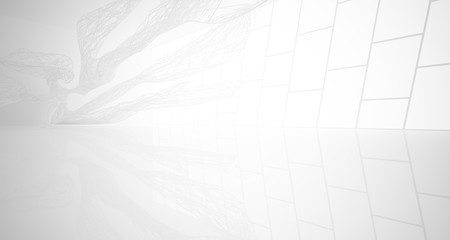 White smooth architectural interior of chaotic lines. 3D illustration and rendering