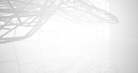 White smooth architectural interior of chaotic lines. 3D illustration and rendering