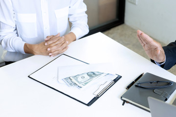 Business man give bribe to the officer