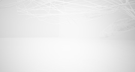 White smooth architectural interior of chaotic lines. 3D illustration and rendering