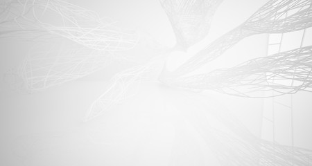 White smooth architectural interior of chaotic lines. 3D illustration and rendering
