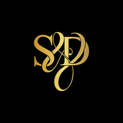 Initial letter S & D SD luxury art vector mark logo, gold color on black background.