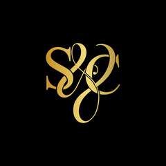 Initial letter S & C SC luxury art vector mark logo, gold color on black background.