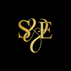 Initial letter S & E SE luxury art vector mark logo, gold color on black background.