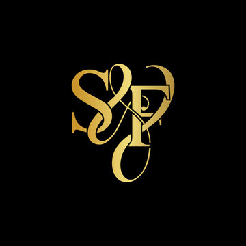 Initial letter S & F SF luxury art vector mark logo, gold color on black background.