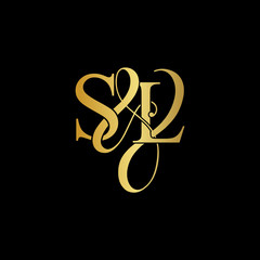 Initial letter S & L SL luxury art vector mark logo, gold color on black background.