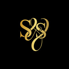 Initial letter S & S SS luxury art vector mark logo, gold color on black background.