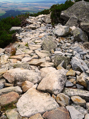 High mountain hiking trail made of stones
