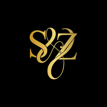 Initial letter S & Z SZ luxury art vector mark logo, gold color on black background.