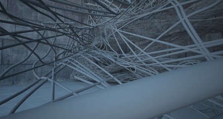 Empty dark abstract concrete smooth architectural interior of chaotic lines. 3D illustration and rendering