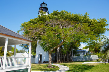The historic and popular center, lighthouse and Duval Street in downtown Key West. Beautiful small...