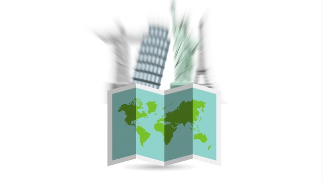 paper map guide with set travel items animation