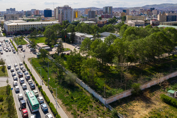 Aerial view of Ulaanbaatar, the capital of Mongolia, circa June 2019