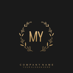 letter MY surrounded by beautiful and elegant flowers and leaves. Wedding monogram logo template.