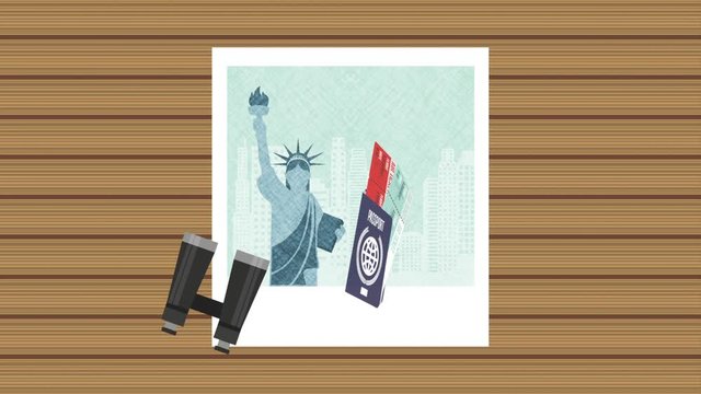 ny picture with set travel items animation