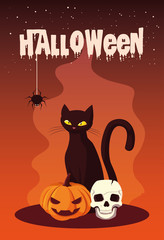 poster of halloween with cat and icons
