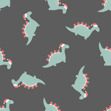 Christmas Seamless Pattern With Dino Holiday Print