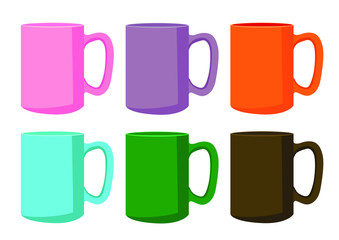 coffee cup Multi color on white background illustration vector and and many coffee cups Multi color pink purple orange blue green brown