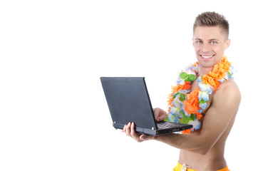 Vacation and young attractive with a laptop.