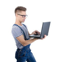 Vacation and young attractive with a laptop.