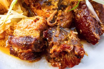 Crackling roasted pork meat.