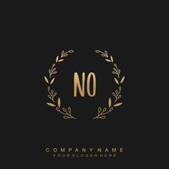letter NO surrounded by beautiful and elegant flowers and leaves. Wedding monogram logo template.