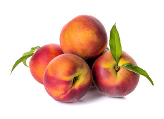 Fototapeta na wymiar Ripe peaches on white background