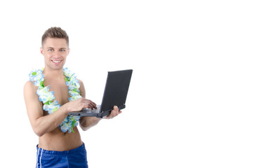 Vacation and young attractive with a laptop.