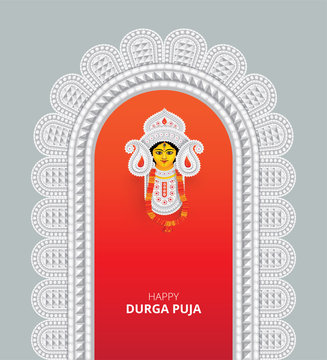 Happy Durga Puja Festival Celebration Greeting Background Template Design with Goddess Durga Face Illustration